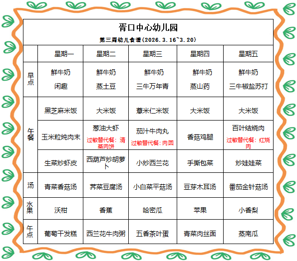 【每周食谱】2026/春 第三周（2026年3月16日-2026年3月20日）